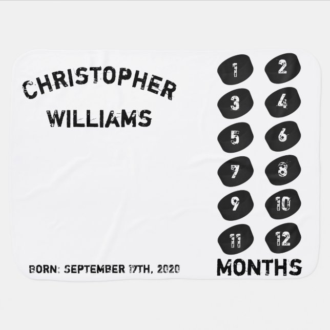 Custom Baby Baller Ice Hockey Month Milestone Blanket (Horizontal)