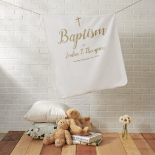 Custom Baby Baptism Bible Passage White Gold Cross Blanket