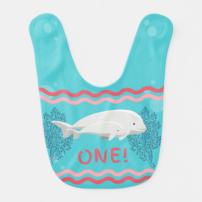 Custom Baby Beluga 1st Birthday Bib (Front)