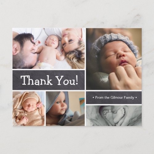 Custom Baby birth announcement Chalk Thank You Postcard