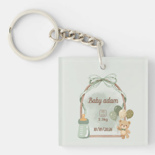 Custom Baby Birth Stats Name Date Weight Keychain