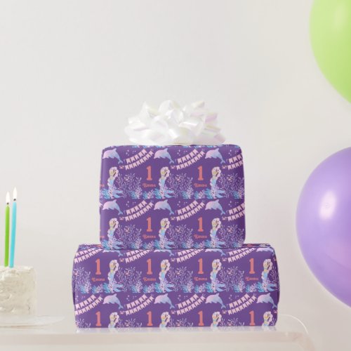 Custom baby birthday festive watercolor Mermaid Wrapping Paper