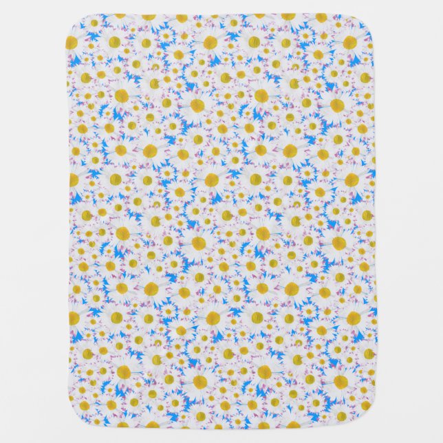 Custom Baby Blanket, Daisy Chains on Blue Receiving Blanket (Front)