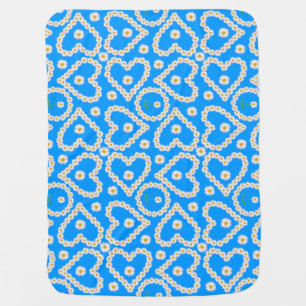 Custom Baby Blanket, Daisy Chains on Blue Stroller Blanket