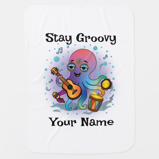 Custom Baby Blanket | Retro Octopus | Name & Text (Front)