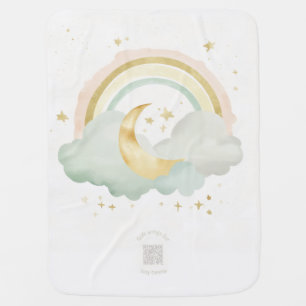 Custom Baby Blanket   Sleeping Moon & Rainbow