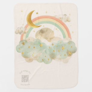 Custom Baby Blanket   Watercolor Rainbow with Moon