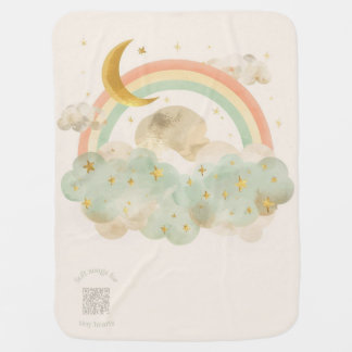 Custom Baby Blanket | Watercolor Rainbow with Moon