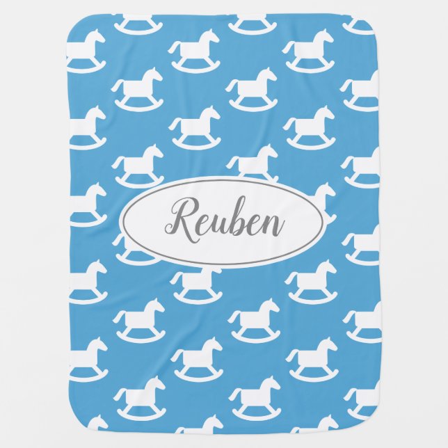 Custom baby blanket with cute rocking horse print (Front)