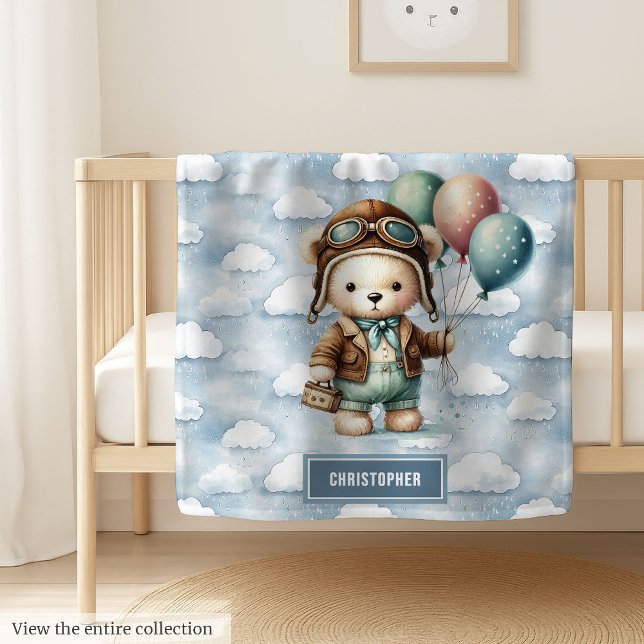Custom Baby Blanket with Teddy Aviator Design (Custom Baby Blanket with Teddy Aviator Design)