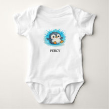 Custom Baby Bodysuit – Percy Penguin Name Outfit