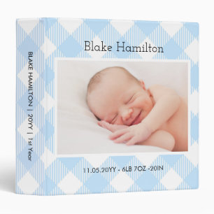 Custom Baby Boy 1st Photo Album Blue Newborn 3 Ring Binder