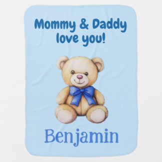 Custom Baby Boy Blanket from Mom & Dad, Teddy  