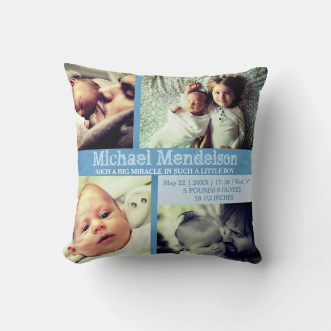 Custom Baby boy blue stat cushion (Front)