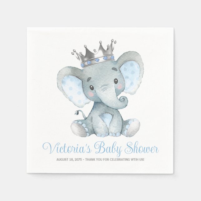 Custom Baby Boy Elephant Baby Shower Napkins (Front)