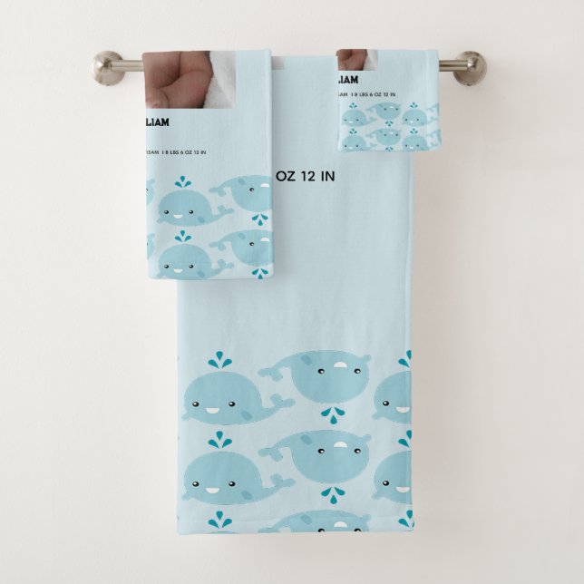 Custom Baby Boy Name Birth Date Stats | Photo Baby Bath Towel Set (Insitu)