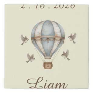 Custom Baby Boy Name & Birth Date Watercolor Vinta Faux Canvas Print