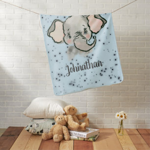 Custom Baby Boy Name Little Cute Elephant Blanket