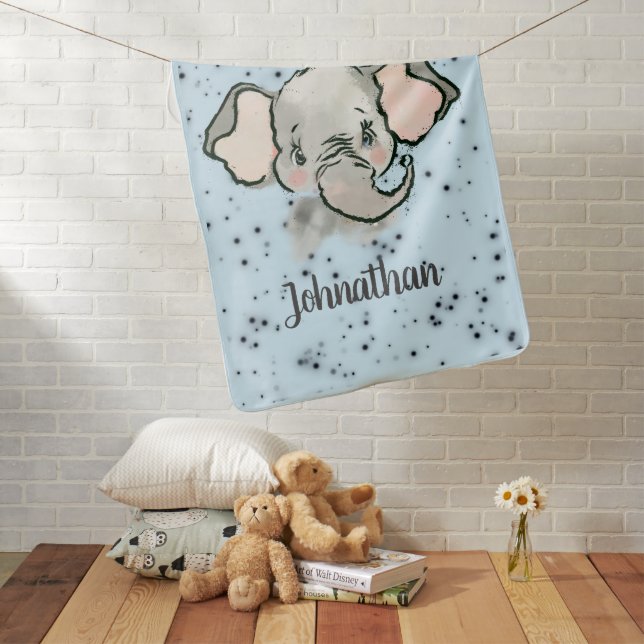 Custom Baby Boy Name Little Cute Elephant Blanket (In Situ)