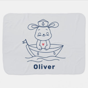 Custom Baby Boy Name Nautical Bunny Cute Animal Blanket