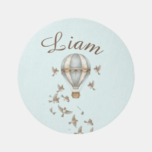 Custom Baby Boy Name Watercolor Hot Air Balloon & Outdoor Rug