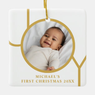 Custom Baby Boy's First Christmas Photo Ceramic Ornament