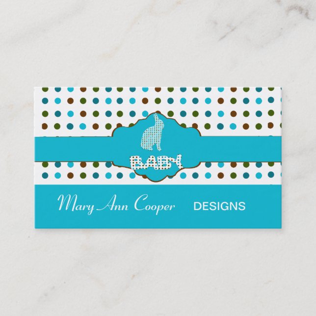 Custom Baby Bunny Blue Cute Polka Dots Patterns Business Card (Front)
