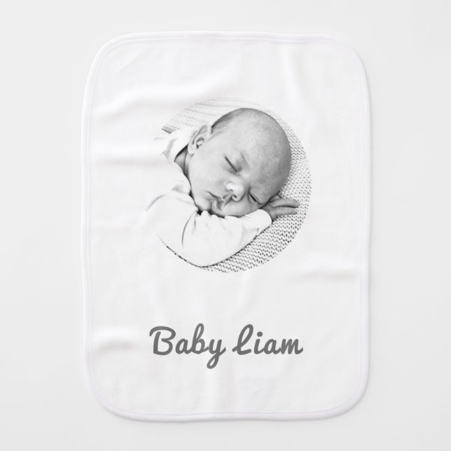 Custom Baby Burp Cloth – Name & Photo White (Front)