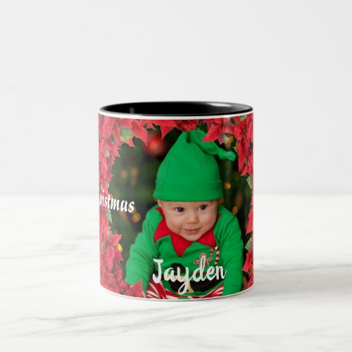 Custom Baby Child Photo Christmas Two_Tone Coffee Mug