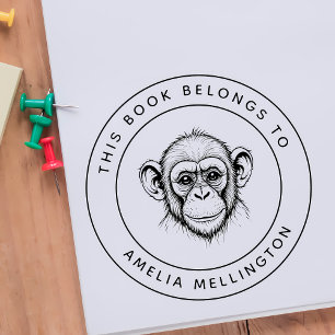 Custom Baby Chimp This Book Belongs To Kid's Name Rubber Stamp