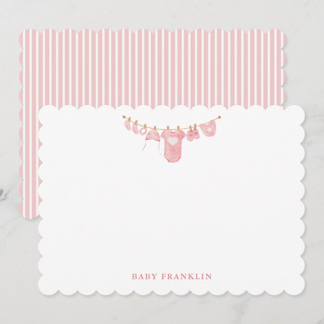 Custom Baby Clothesline Stationery Baby Shower  Note Card (Front/Back)