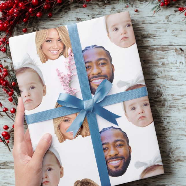 Custom Baby Dad Mom Face Mug Baby 3 Photos Wrapping Paper (Creator Uploaded)
