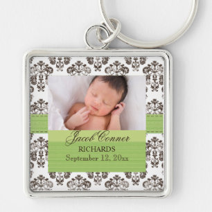 Custom Baby Damask Photo Keychain Green Brown