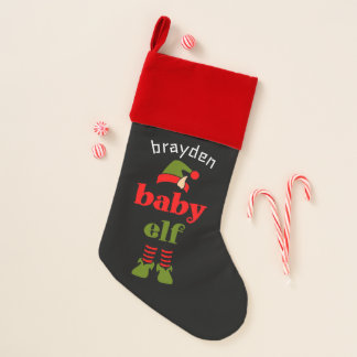 Custom Baby Elf Black and Red Christmas Stocking