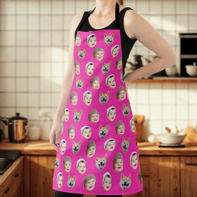 Custom Baby Face, Custom Family 3 Photos Apron | Zazzle