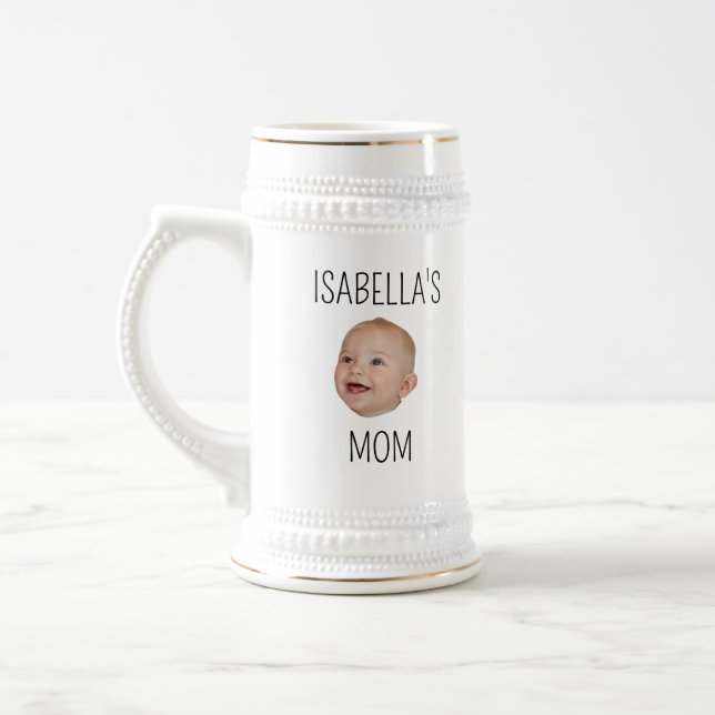 Custom Baby Face Mom Dad Birthday Gift Beer Stein (Left)
