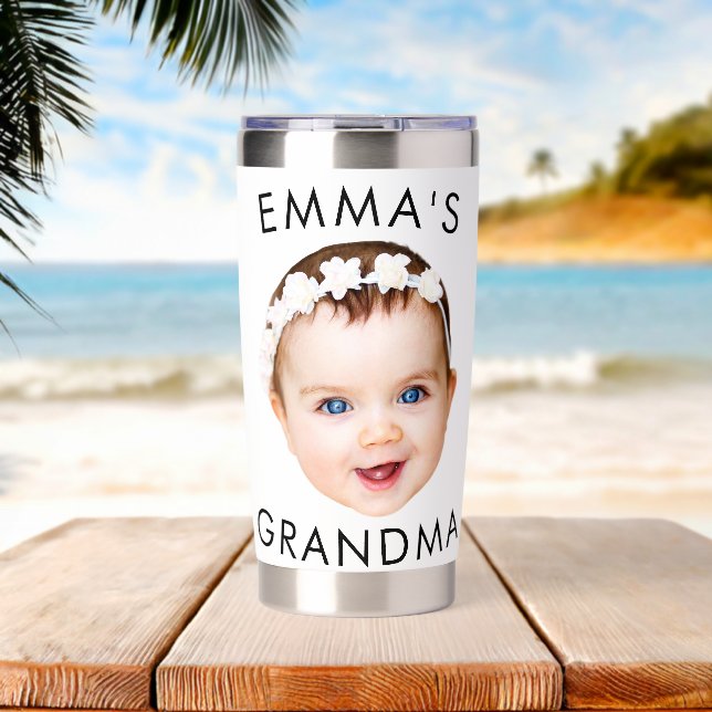 Custom Baby Face Mom Grandma Grandpa Birthday Insulated Tumbler (Beach (Rotated))