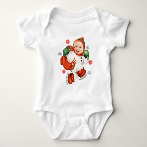 Custom Baby Face Photo Chubby Santa Snowflakes Baby Bodysuit