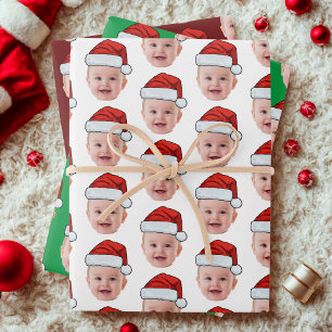 Custom Baby Face Photo Santa Claus Hat Christmas Wrapping Paper Sheets