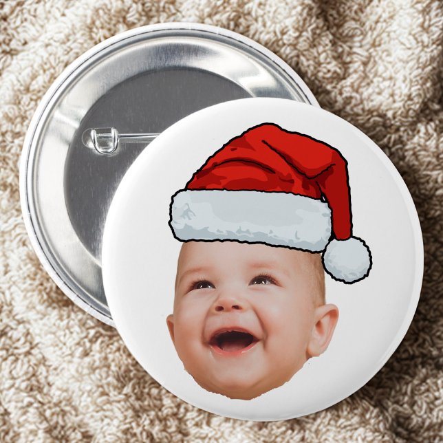 Custom Baby Face Photo Santa Hat Christmas Button (Creator Uploaded)