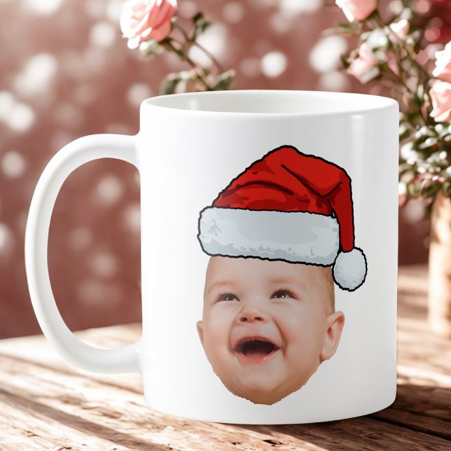 Custom Baby Face Photo Santa Hat Christmas Coffee Mug (Creator Uploaded)