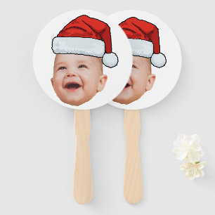 Custom Baby Face Photo Santa Hat Christmas Hand Fan