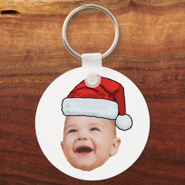 Custom Baby Face Photo Santa Hat Christmas Keychain (Back)
