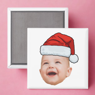 Custom Baby Face Photo Santa Hat Christmas Magnet