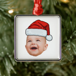 Custom Baby Face Photo Santa Hat Christmas Metal Ornament