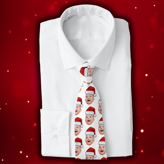 Custom Baby Face Photo Santa Hat Christmas Neck Tie (Creator Uploaded)