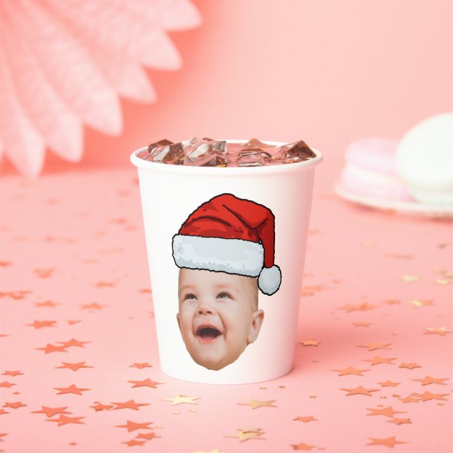 Custom Baby Face Photo Santa Hat Christmas Paper Cups (Insitu)