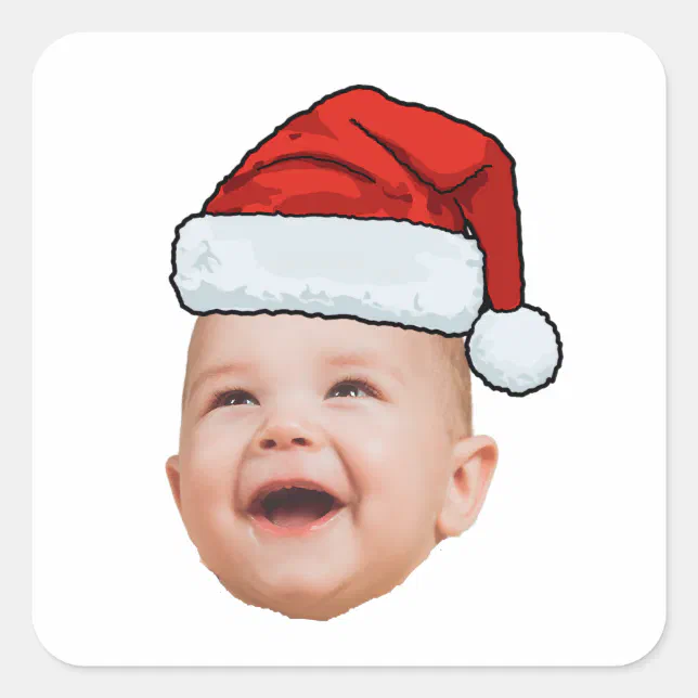 Custom Baby Face Photo Santa Hat Christmas Square Sticker | Zazzle