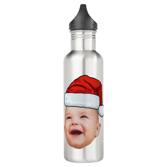 Custom Baby Face Photo Santa Hat Christmas Stainless Steel Water Bottle (Left)