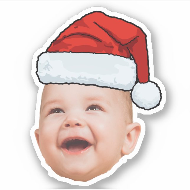 Custom Baby Face Photo Santa Hat Christmas Sticker (Front)